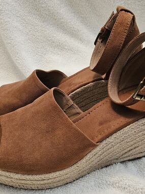 Suede Espadrille Wedge Sandals - Brown Suede Size 8.5